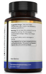 Florida Herbal Pharmacy lactoferrin capsules closeup emphasizes easy-to-swallow design.