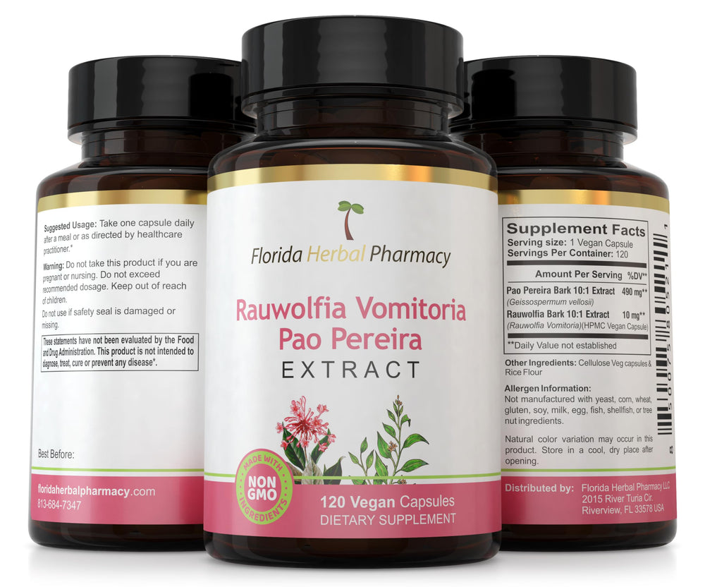 Florida Herbal Pharmacy packaging highlights GMP and third-party testing for safe use