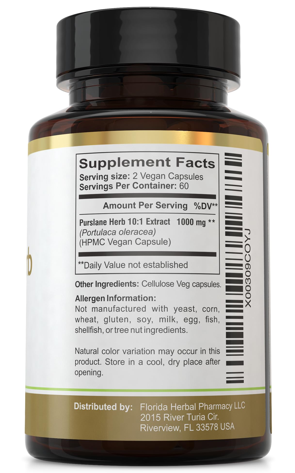 Purslane label highlights omega-3-rich antioxidants from Florida Herbal Pharmacy.