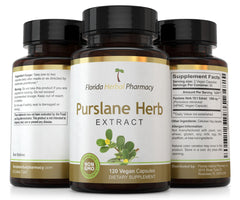 Packaging emphasizes convenient daily intake for Florida Herbal Pharmacy Purslane supplement.
