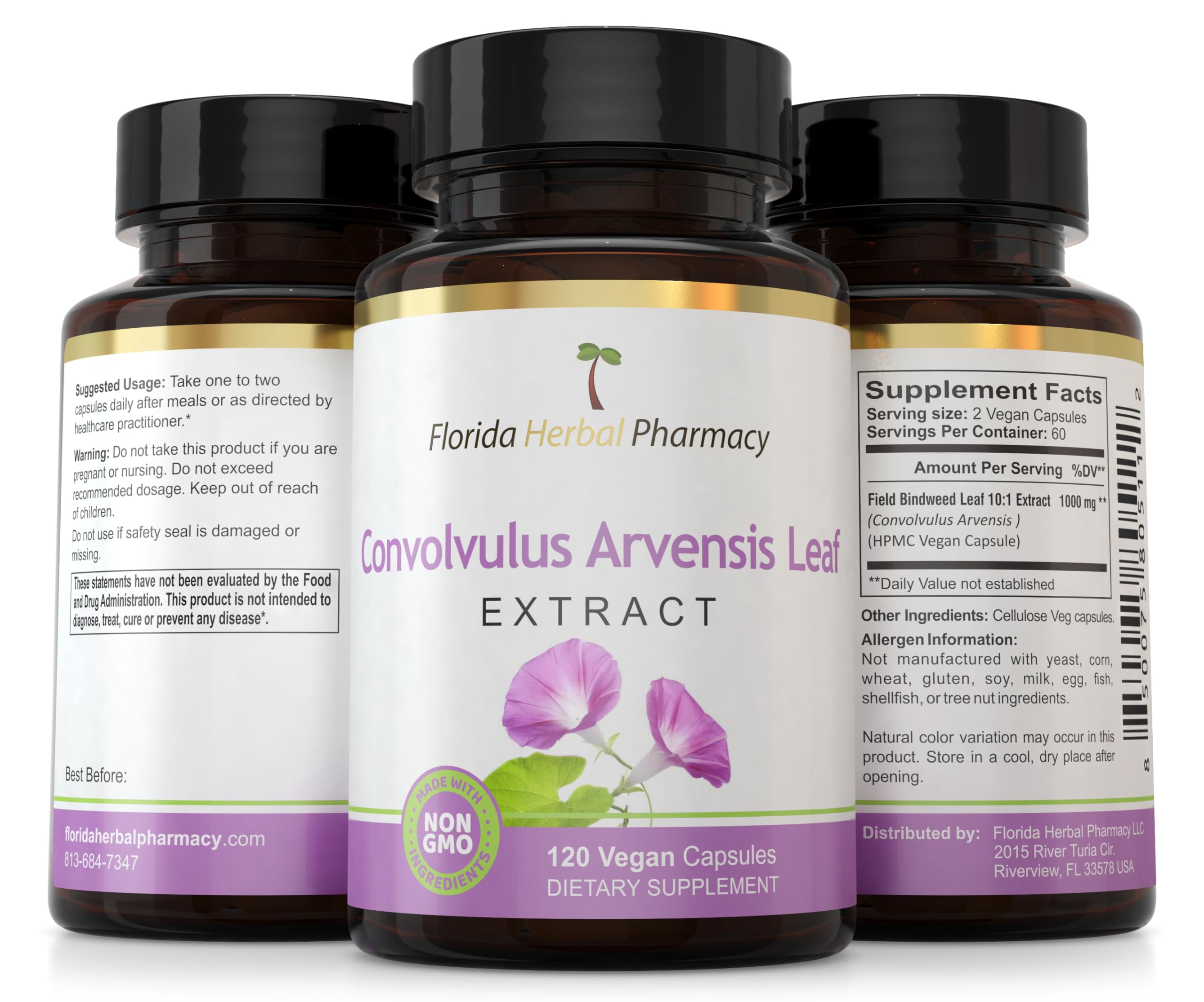 Florida Herbal Pharmacy supplement facts label highlighting 10:1 extract potency per serving.