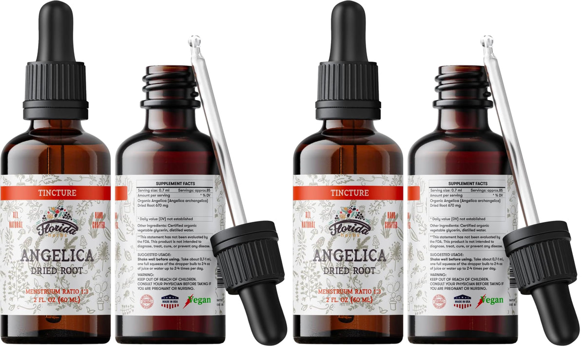 Florida Herbs Angelica tincture bottle for daily herbal routines and convenient dosing.