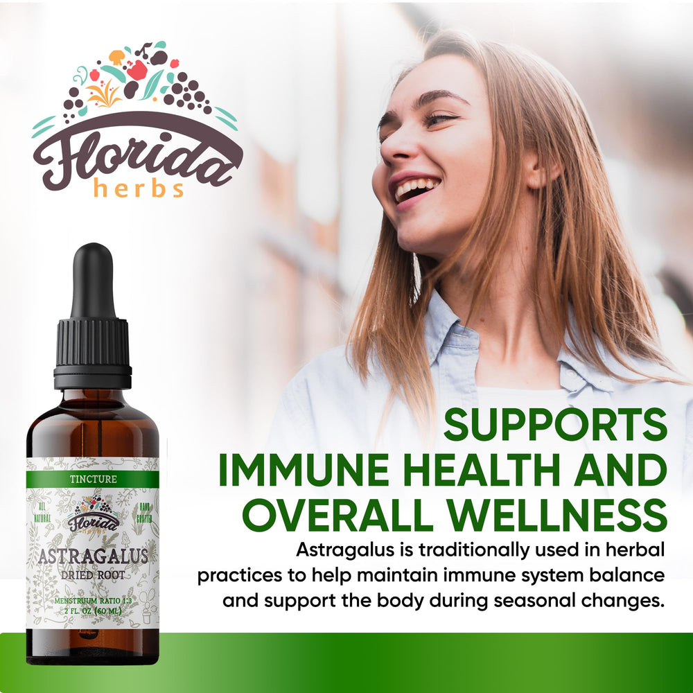 Florida Herbs Astragalus tincture label close-up highlighting gluten-free and organic ingredients.
