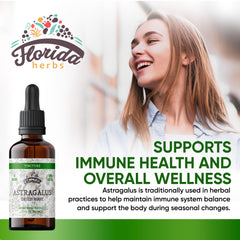 Florida Herbs Astragalus tincture label close-up highlighting gluten-free and organic ingredients.