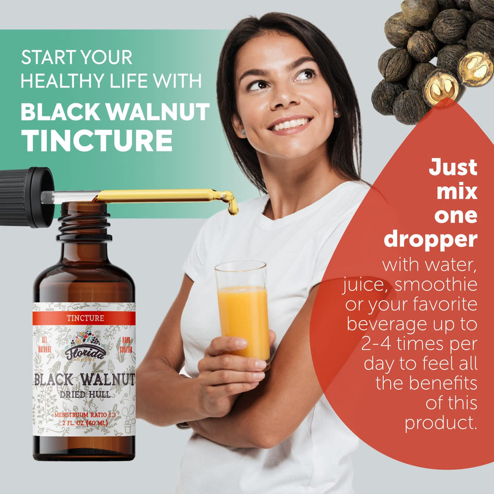 Florida Herbs Black Walnut Tincture drops application for easy dosing.