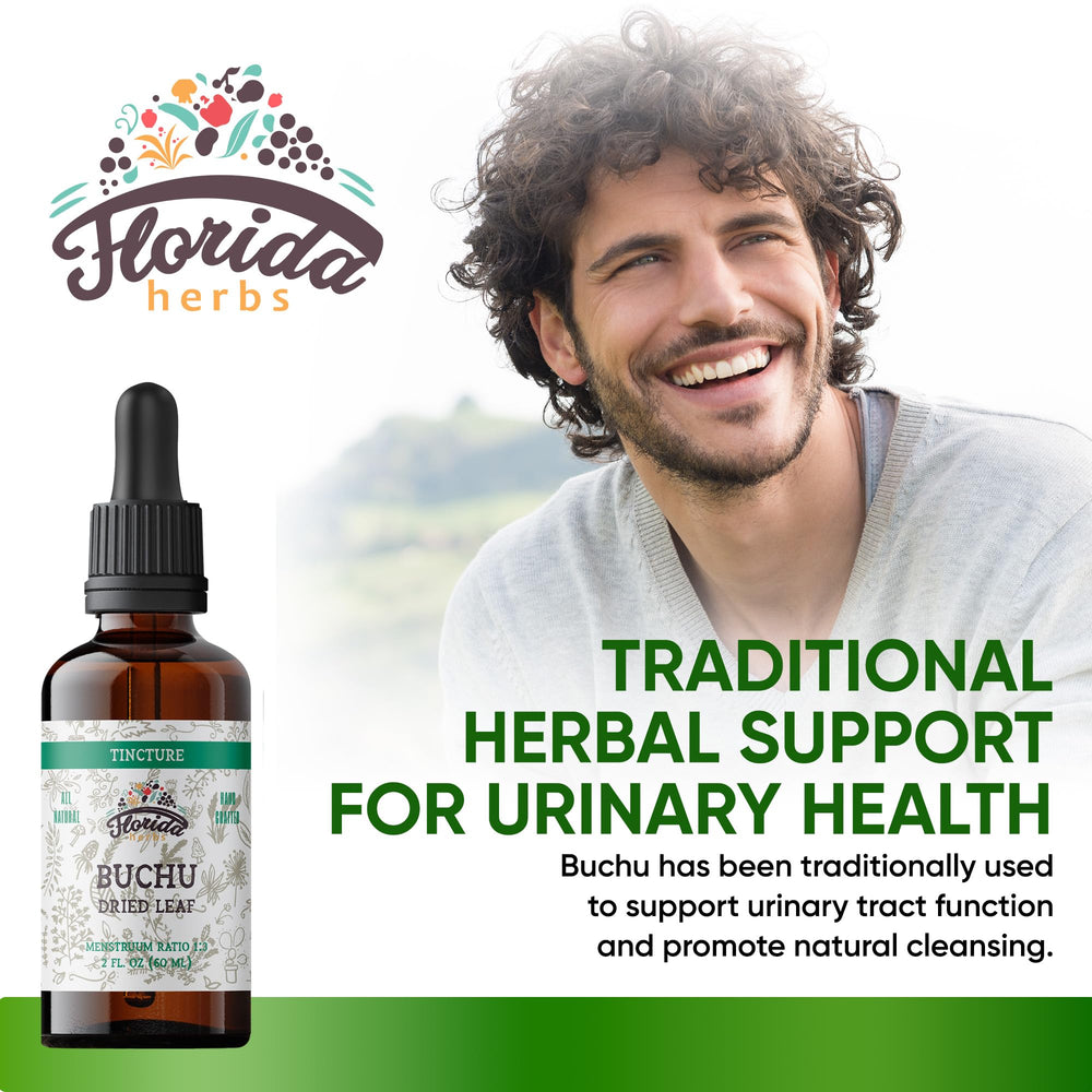 Florida Herbs Buchu tincture dropper showing precise dosing for daily use