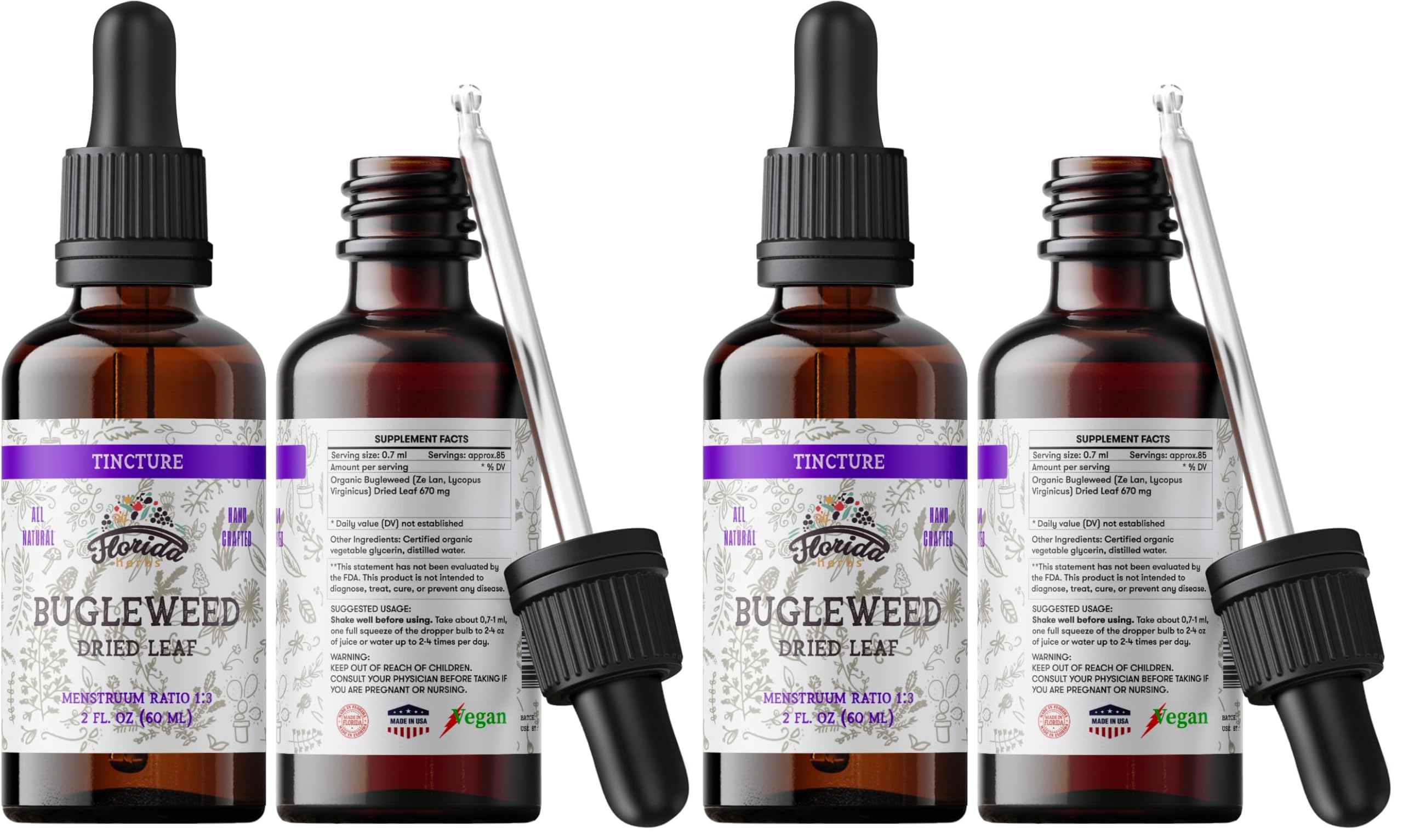 Florida Herbs Bugleweed Tincture bottle amber, ideal for daily herbal use.