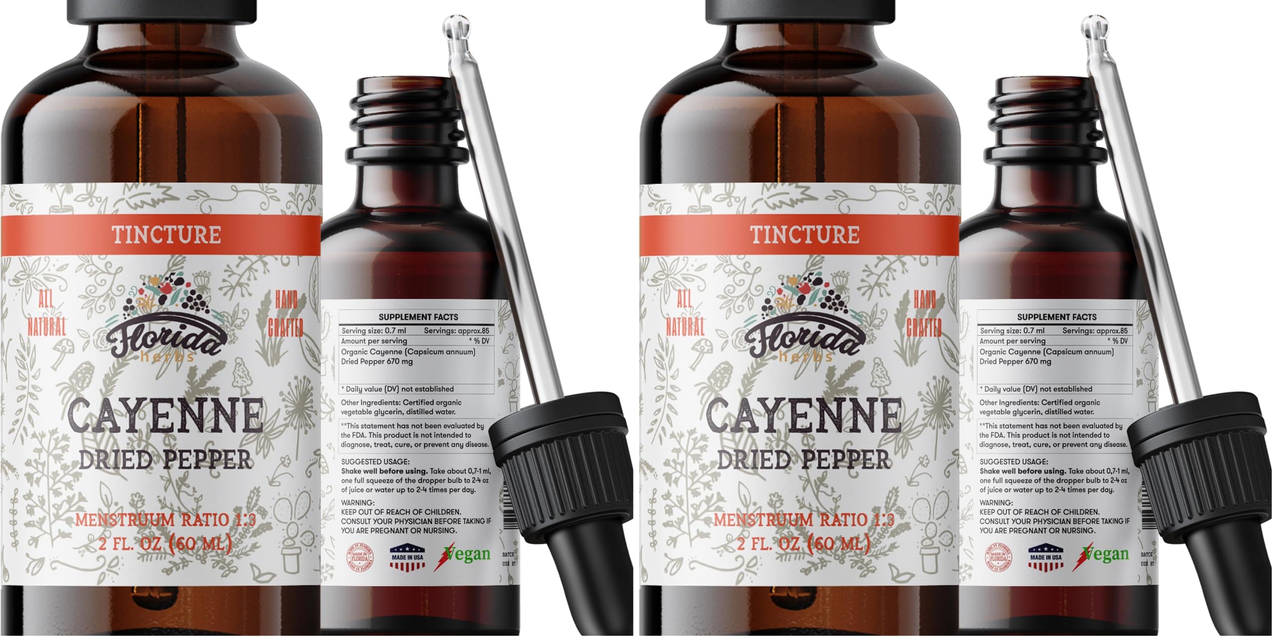 Florida Herbs Cayenne tincture bottle for easy spicy flavoring in meals