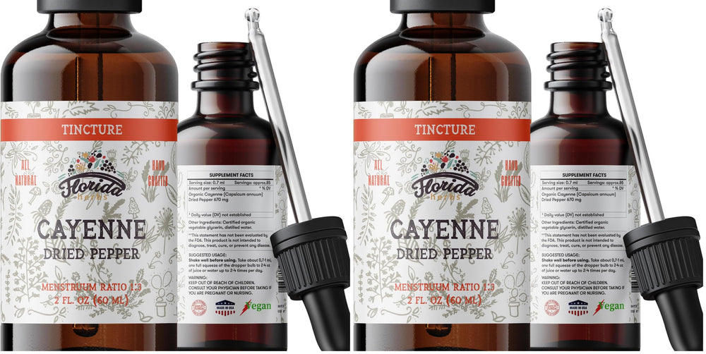 Florida Herbs Cayenne tincture bottle for easy spicy flavoring in meals