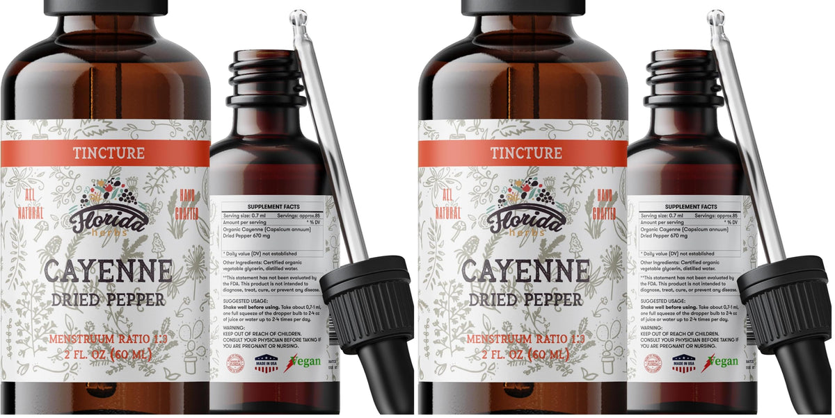 Florida Herbs Cayenne tincture bottle for easy spicy flavoring in meals
