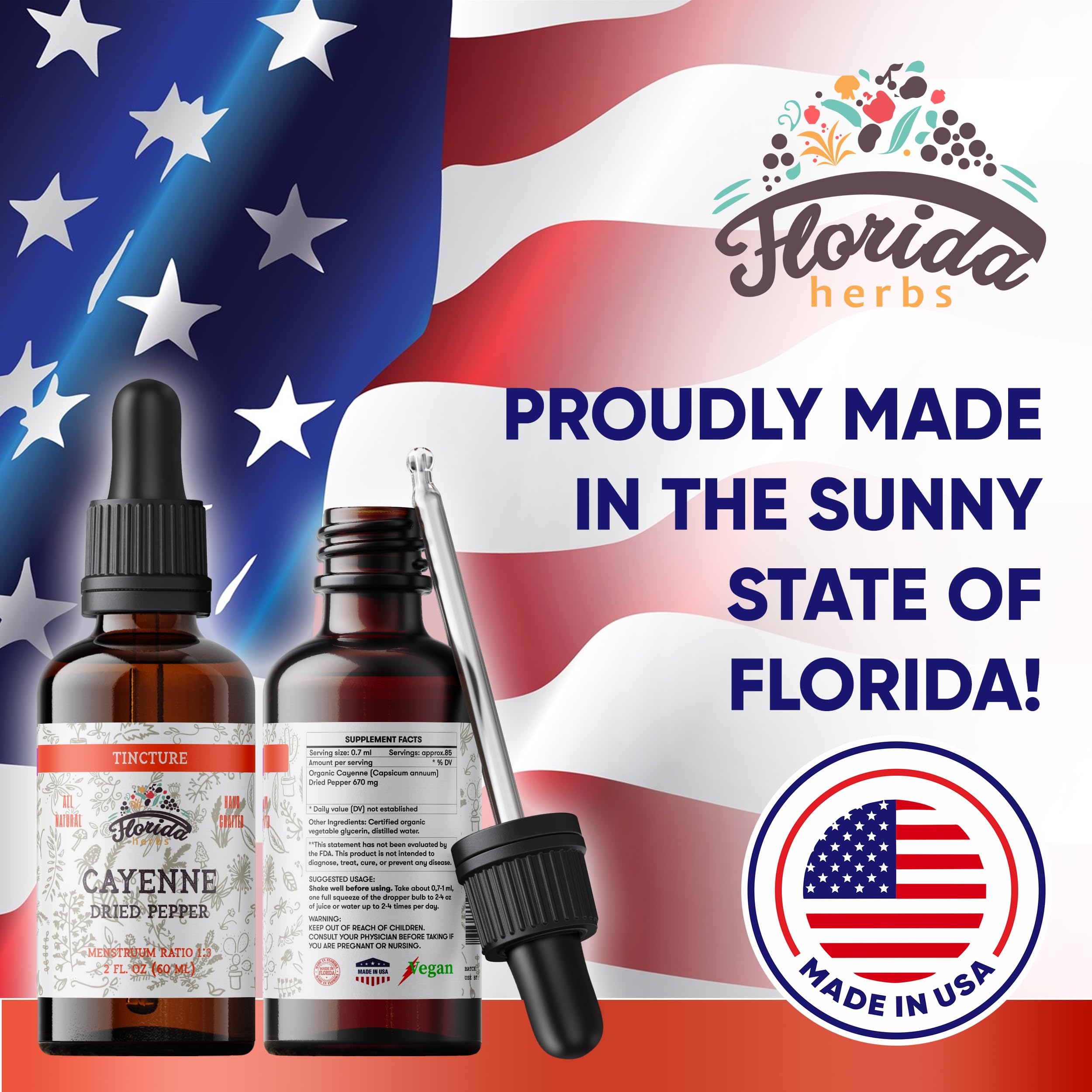 Florida Herbs Cayenne tincture ingredients include organic cayenne and glycerin