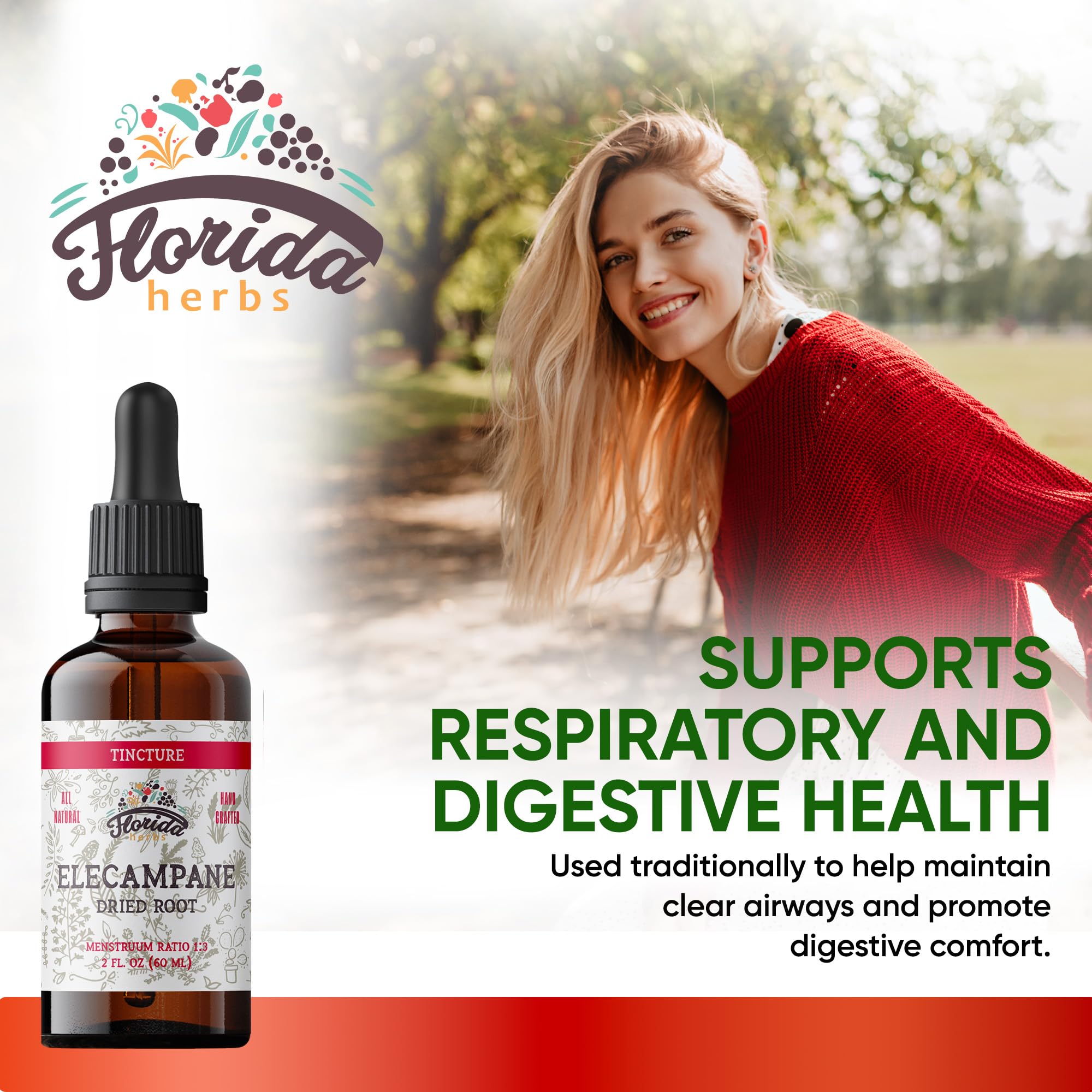 Florida Herbs Elecampane tincture front label showing organic ingredients