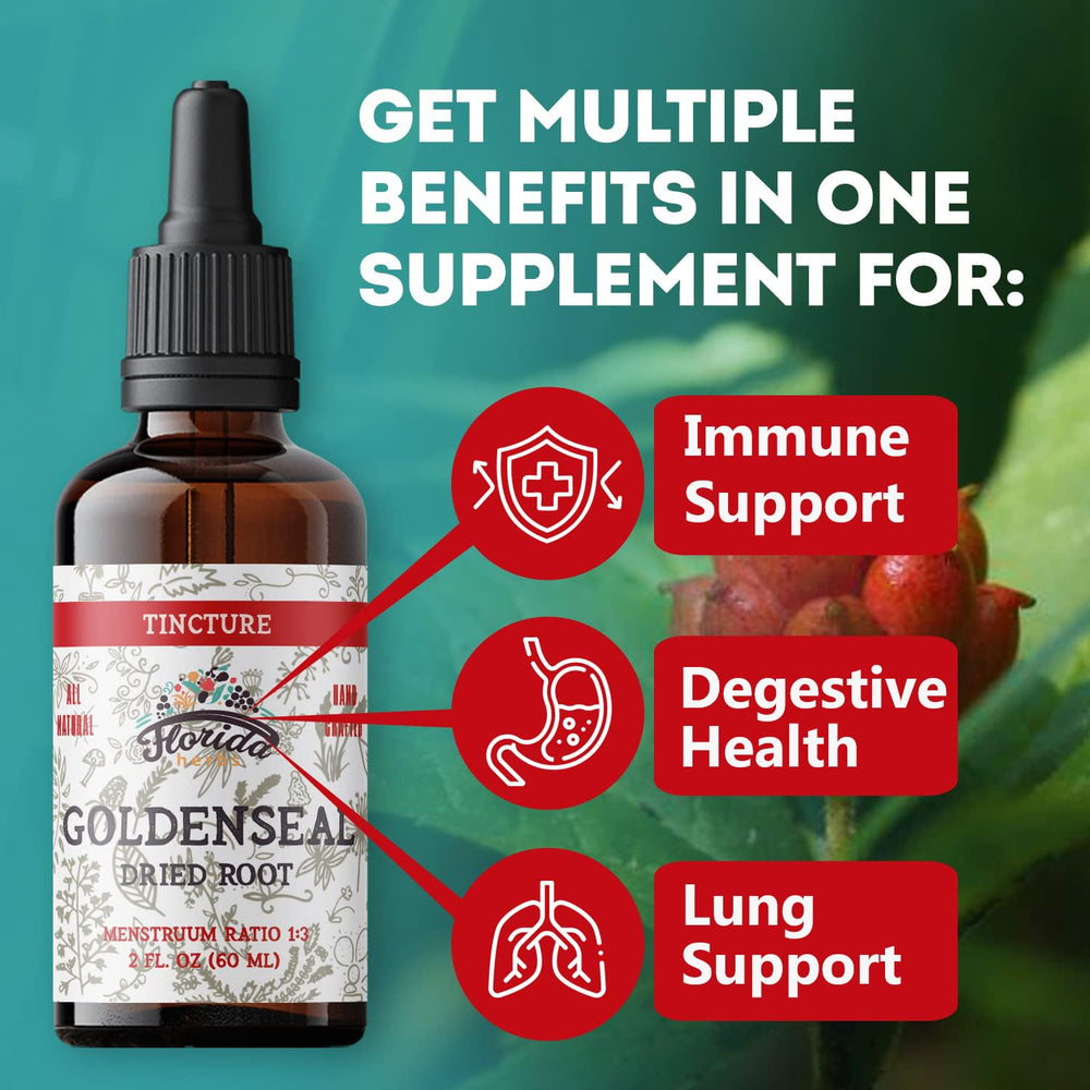 Florida Herbs Goldenseal tincture label highlighting organic ingredients