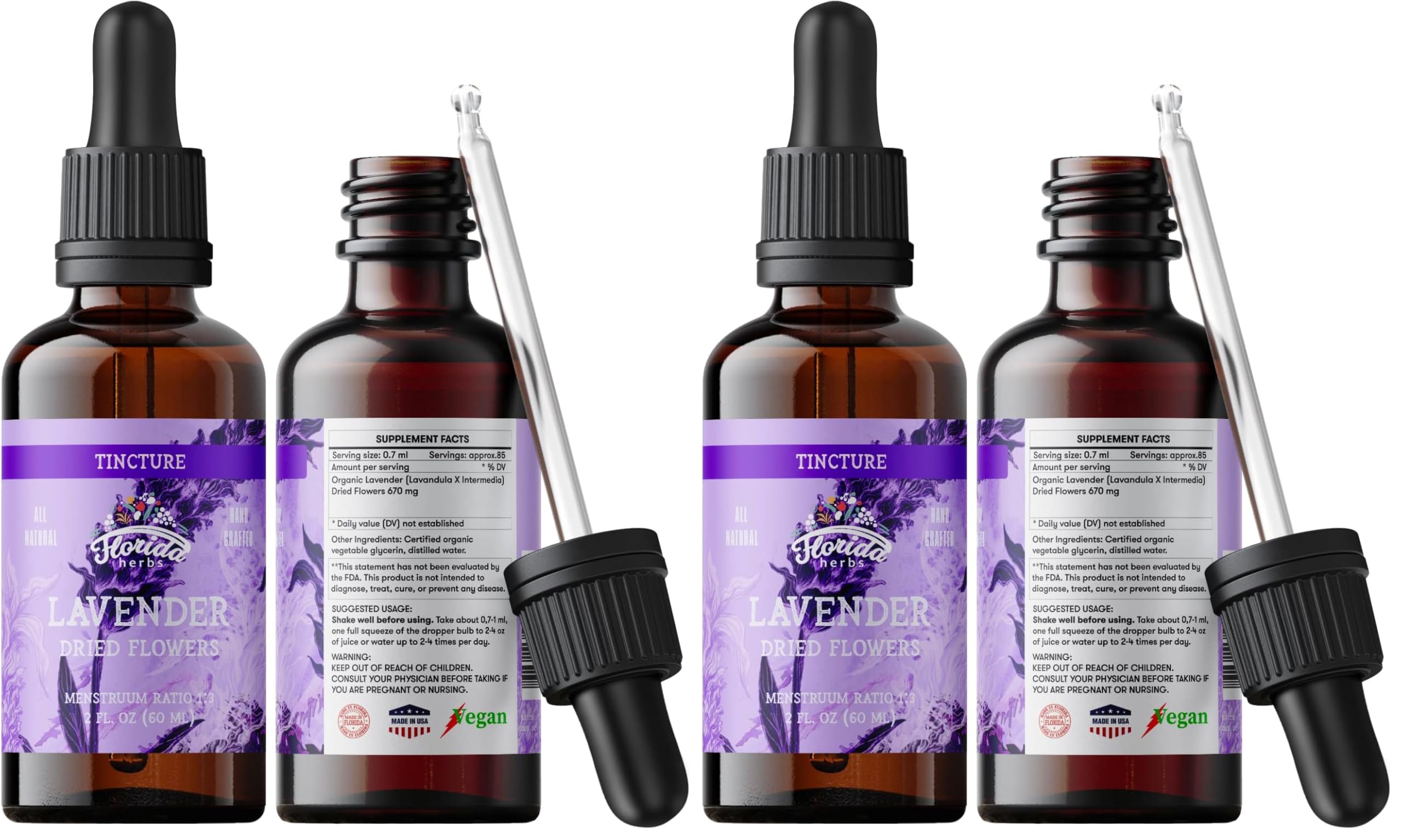 Florida Herbs Lavender Extract bottle pour, calming aromatherapy on the go