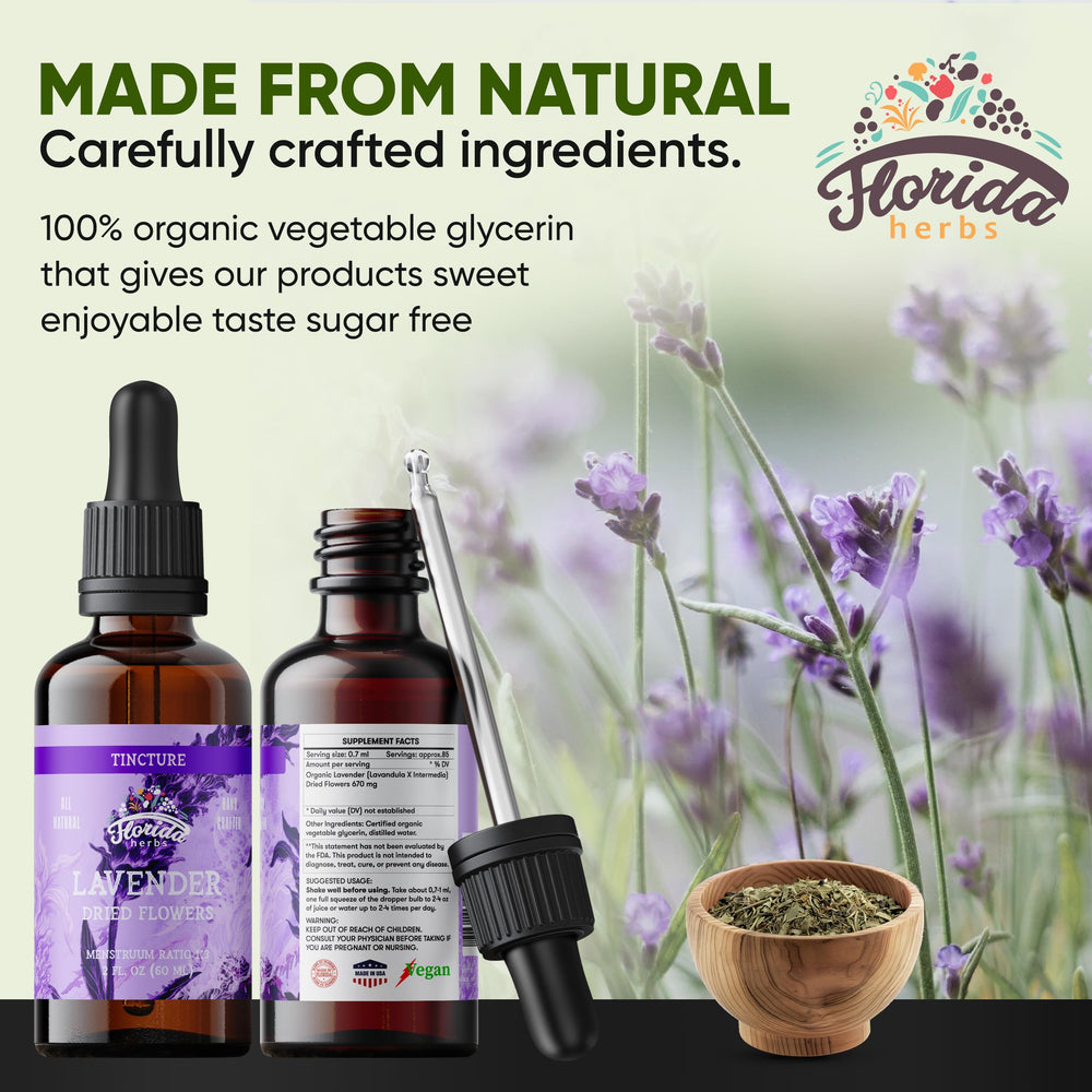 Florida Herbs Lavender Extract label closeup, premium organic tincture details