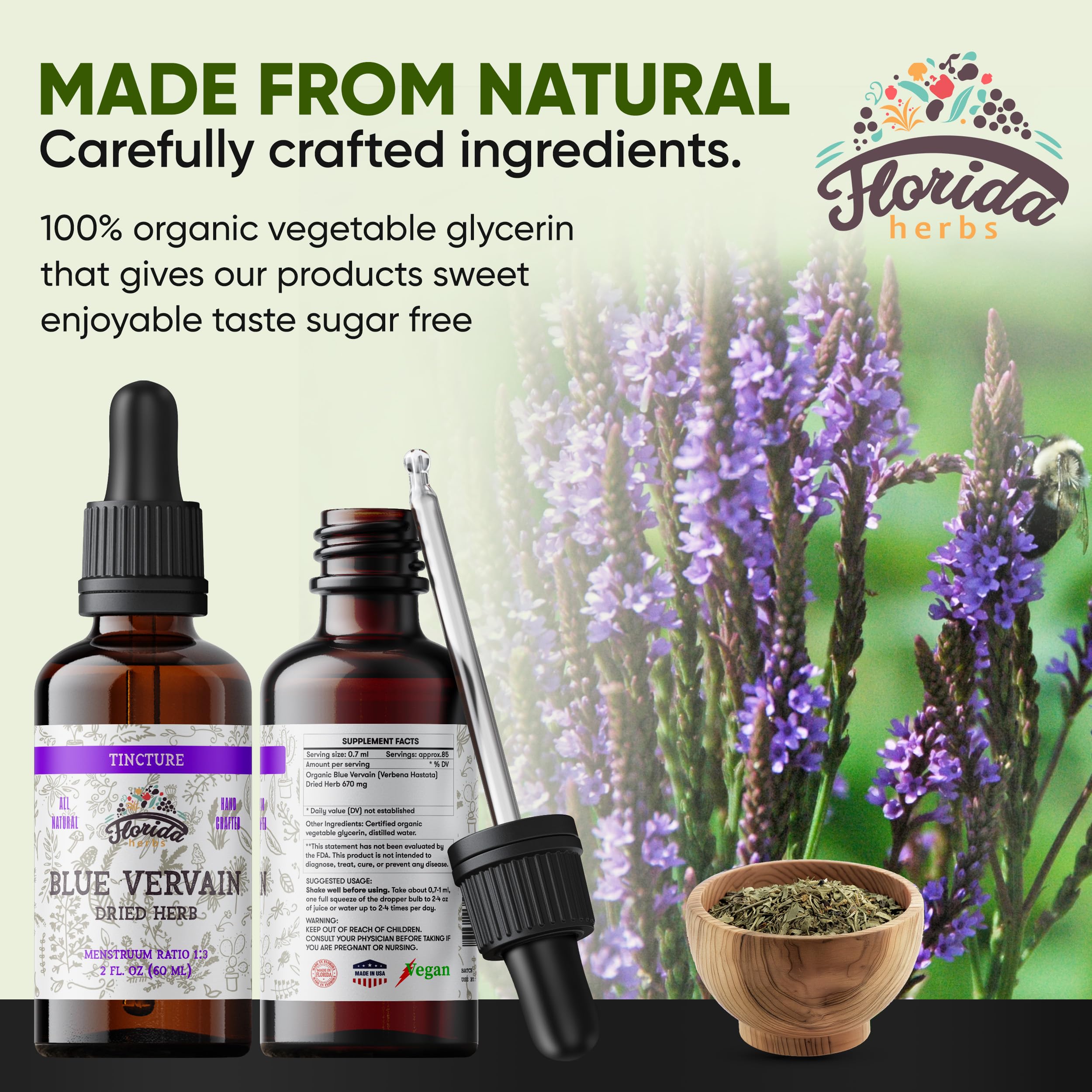 USA-made Florida Herbs packaging emphasizes local production and responsible sourcing