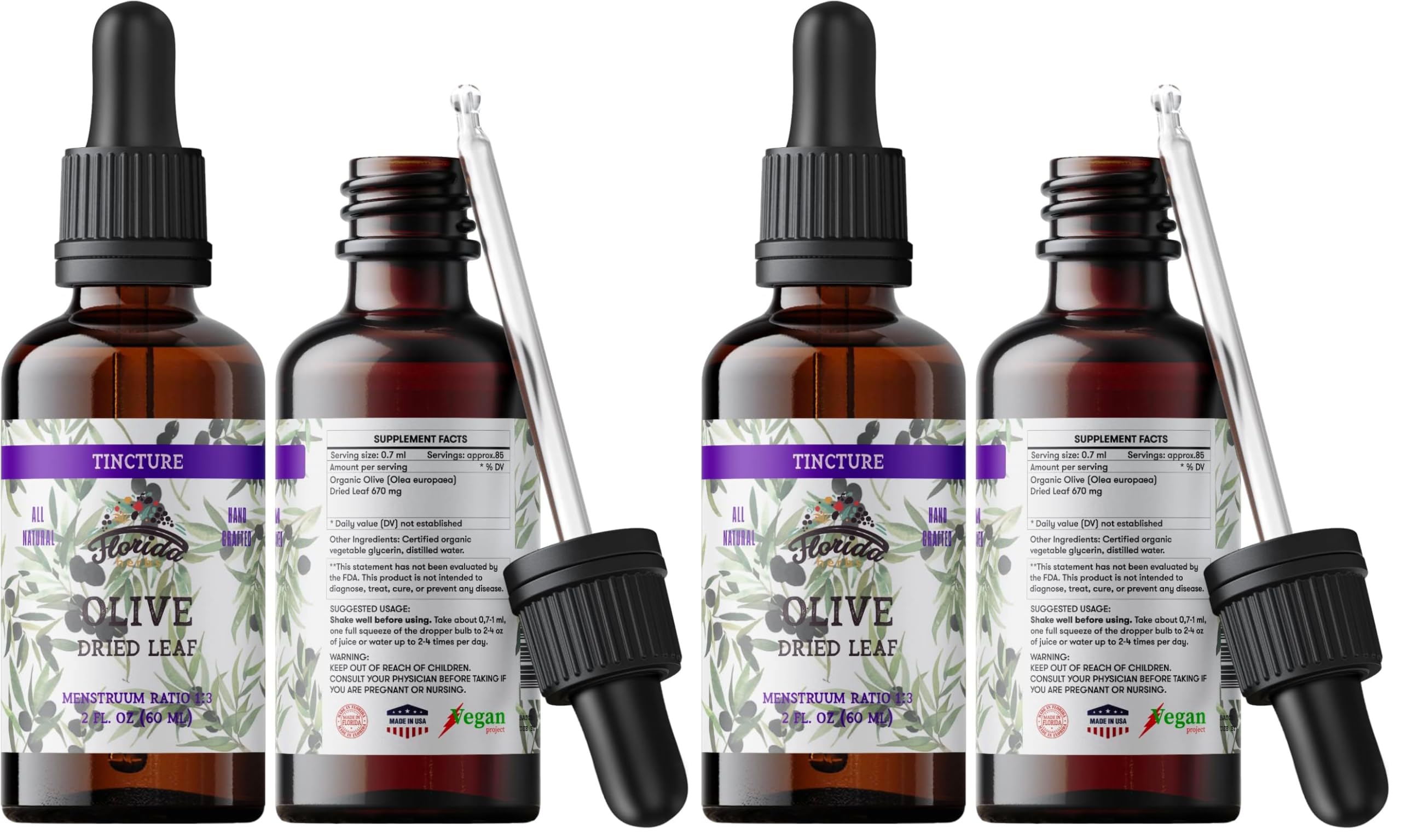 Florida Herbs olive leaf tincture bottle—pure herbal support for daily wellness.