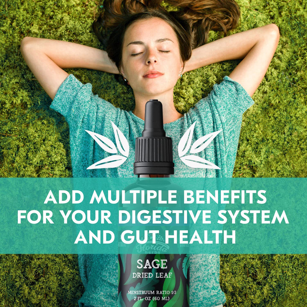 Florida Herbs Sage Extract bottle with tea for easy mixing.