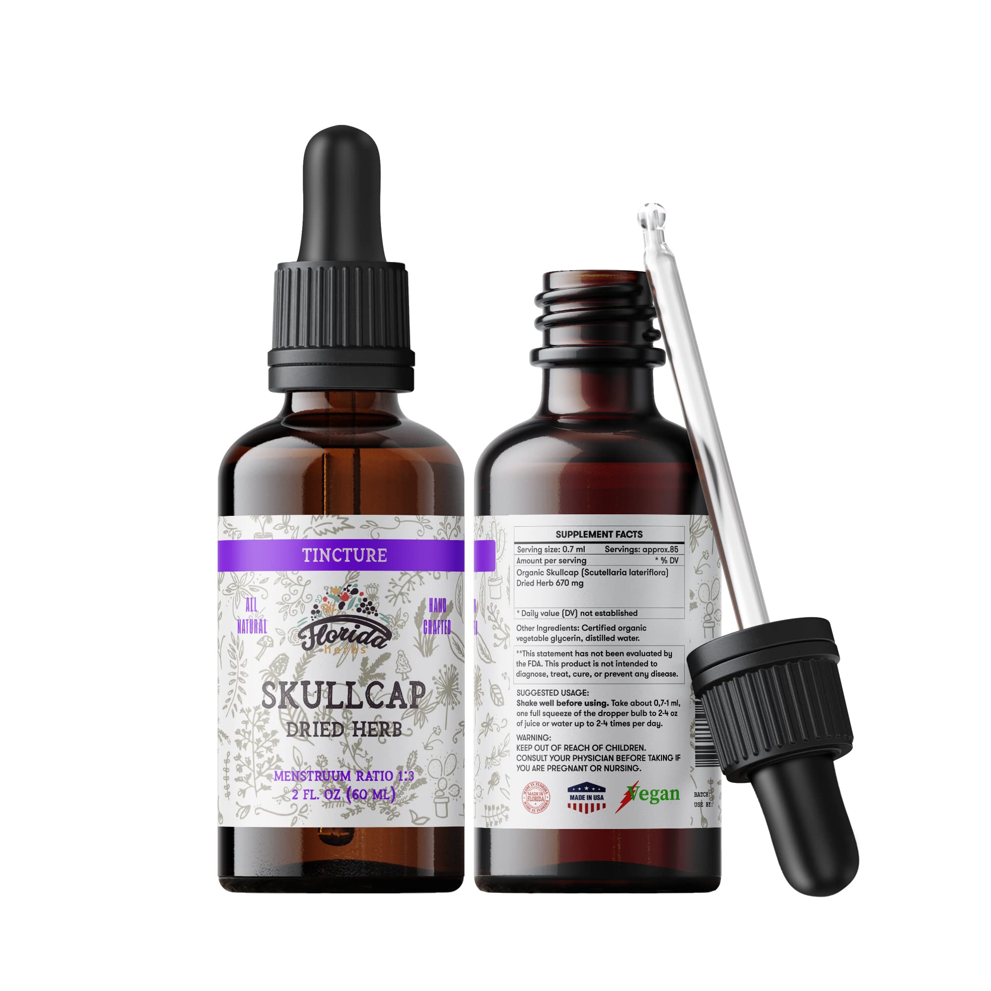 Florida Herbs Skullcap tincture bottle - promotes relaxation in your daily routine.