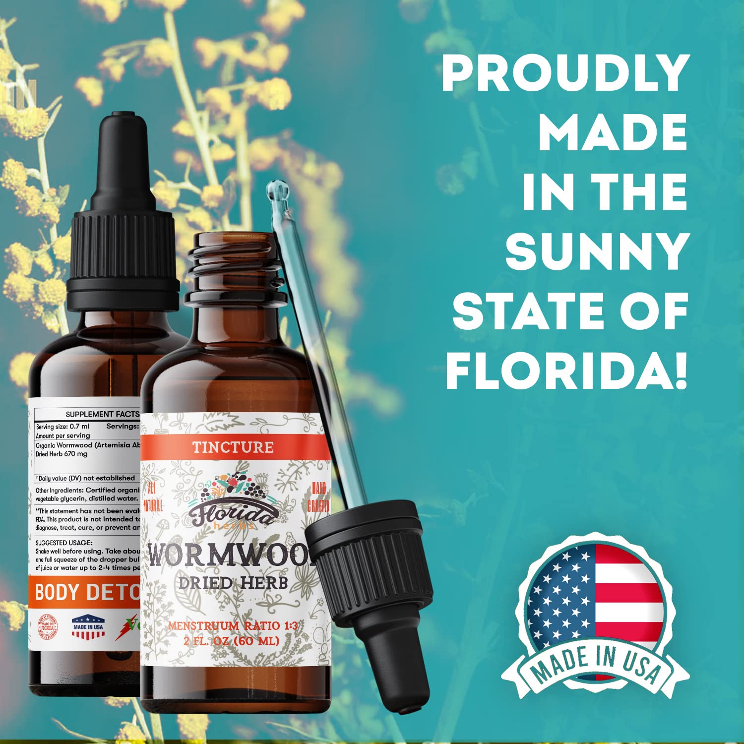Florida Herbs Tincture bottle on counter inviting convenient daily use.