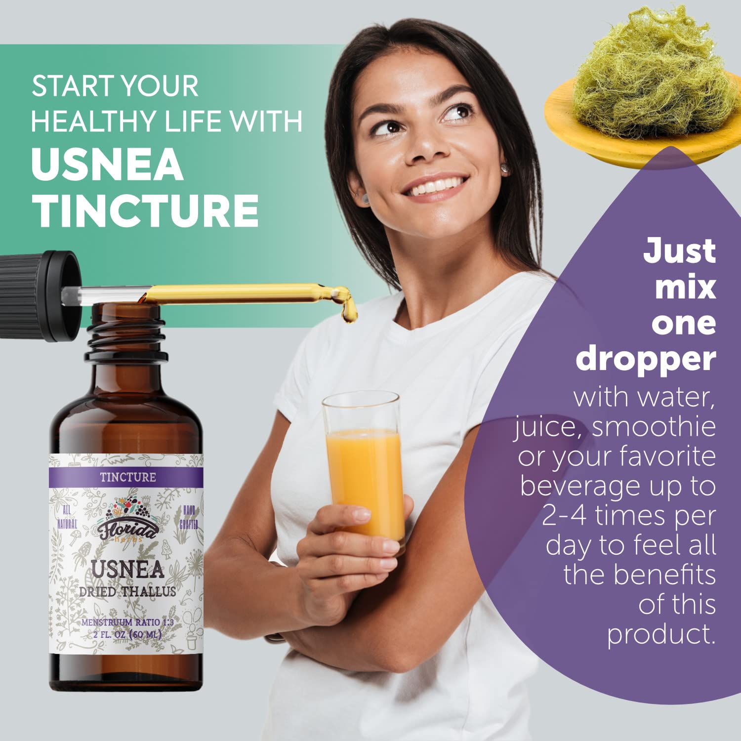 Florida Herbs Usnea extract pour captured for tincture use with drops.