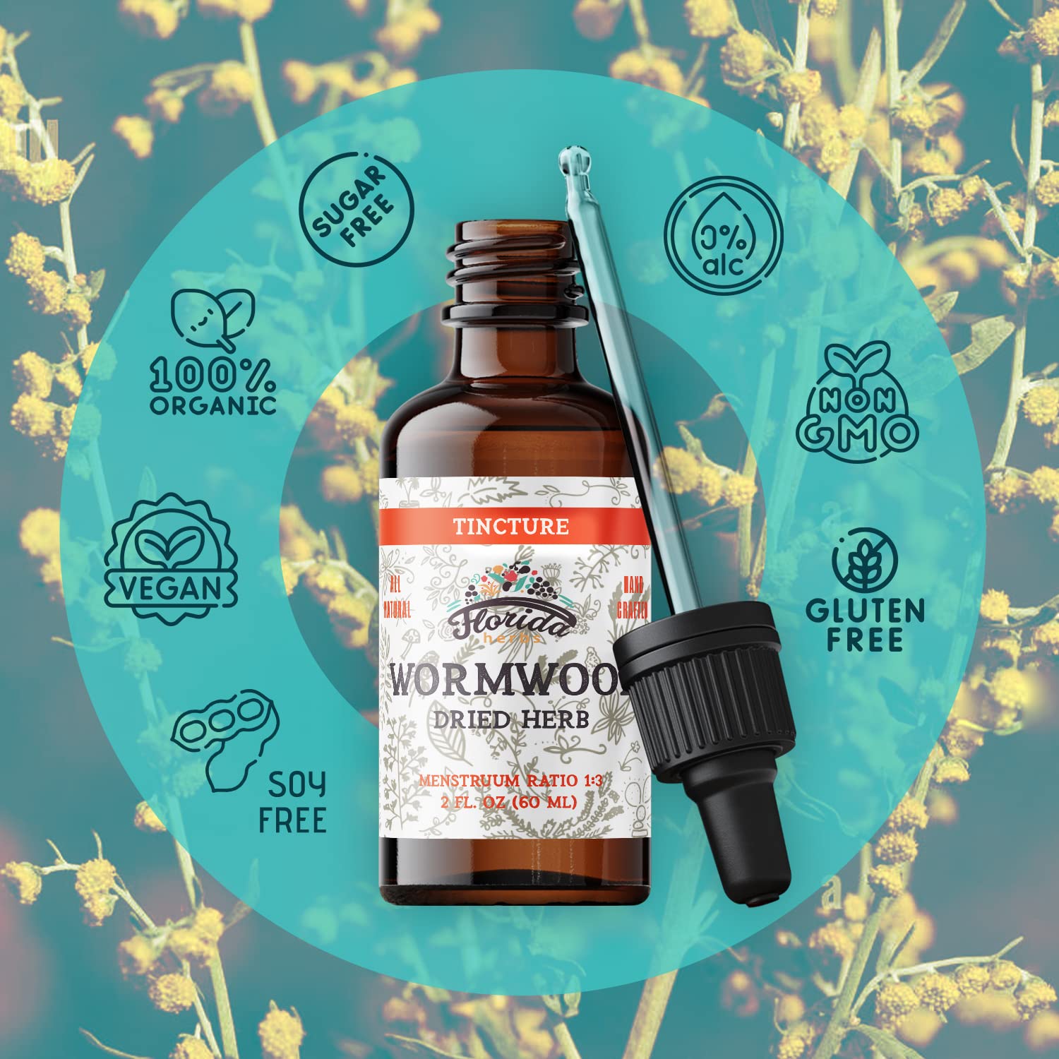 Florida Herbs Wild plants ingredients shot signaling authentic herbal sourcing and quality.