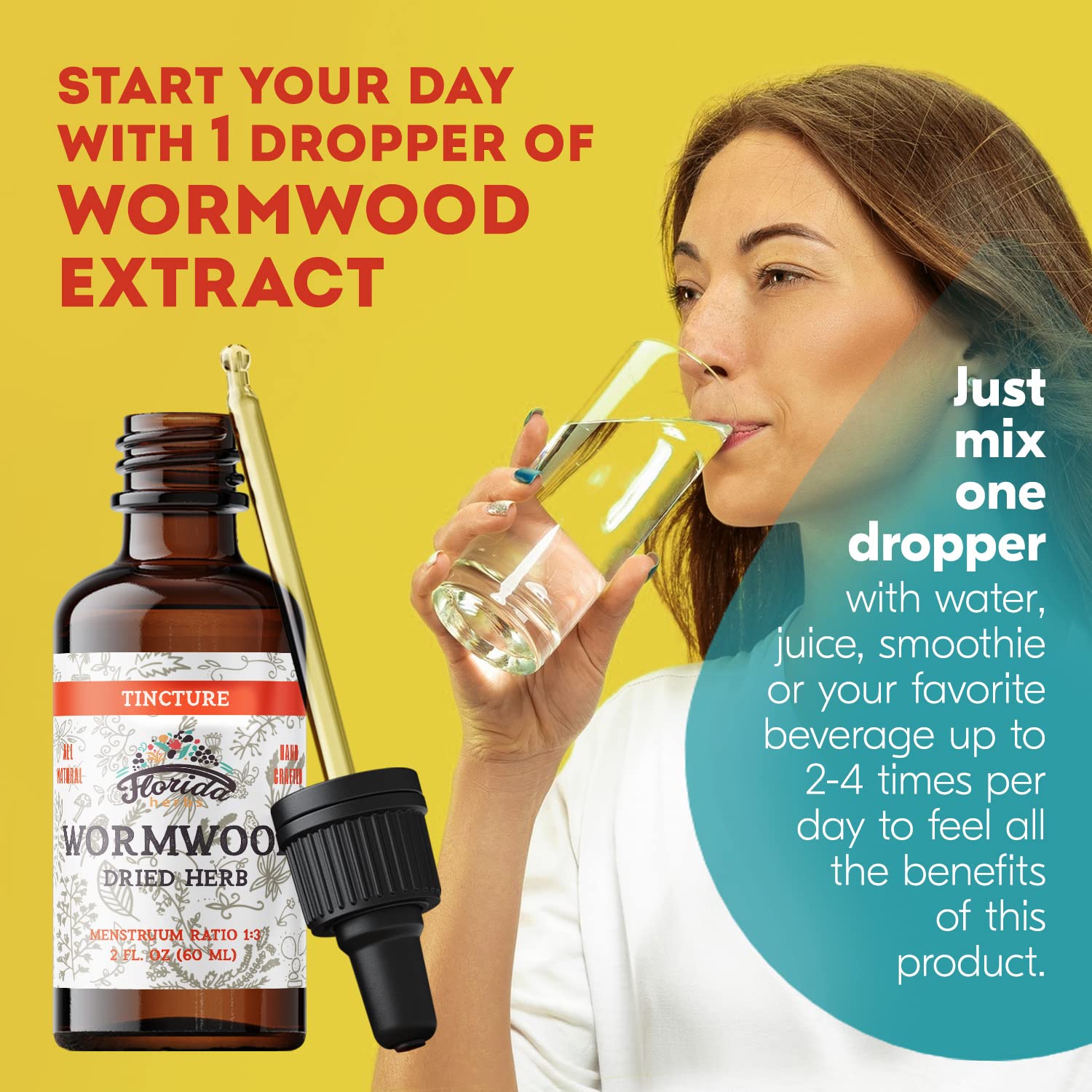 Florida Herbs Wormwood tincture label closeup highlighting organic ingredients and formulation.