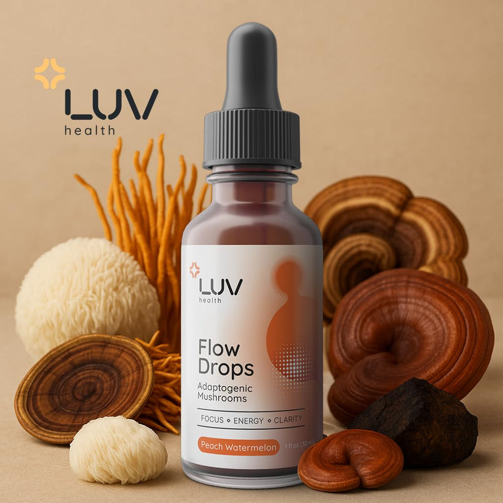 Flow Drops LUV serving suggestion with glass of water for easy daily use.