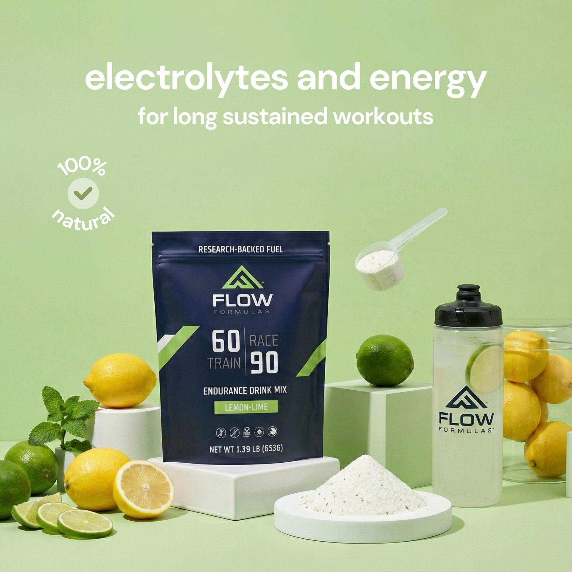 Flow Formulas Lemon Lime Endurance Drink Mix being poured into shaker for fueling