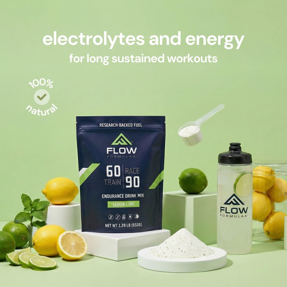 Flow Formulas Lemon Lime Endurance Drink Mix being poured into shaker for fueling