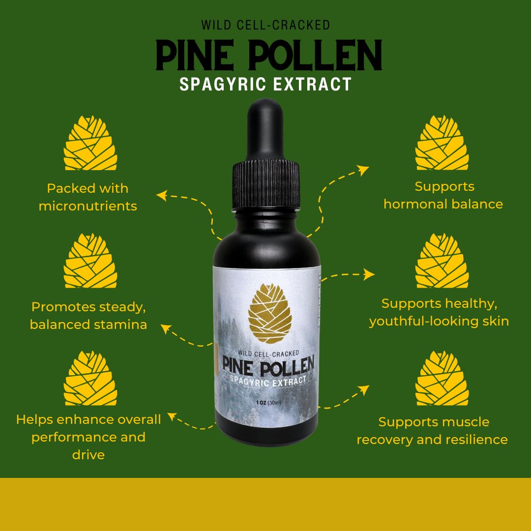 Flower and Song pine pollen tincture label close-up highlights purity and small-batch craft.