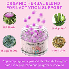 Flower Child DHA algae oil label suggests baby brain development support