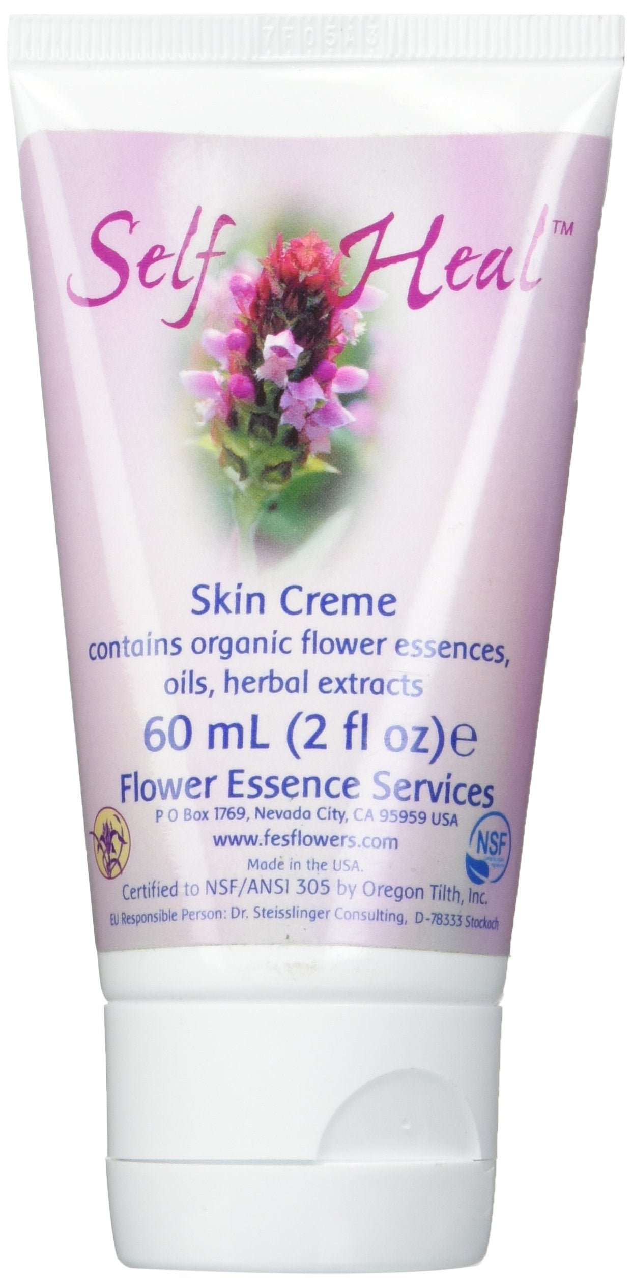 Flower Essence Services Self-Heal Cream bottle close-up for daily skin comfort
