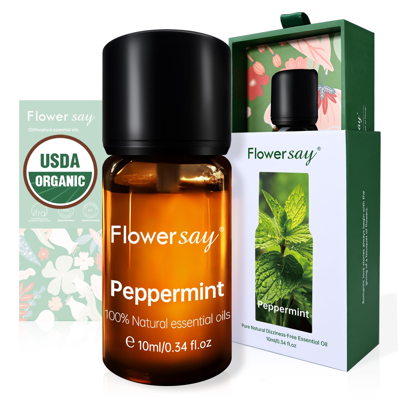 FLOWERSAY Peppermint Oil bottle pour for a refreshing aroma in your diffuser.