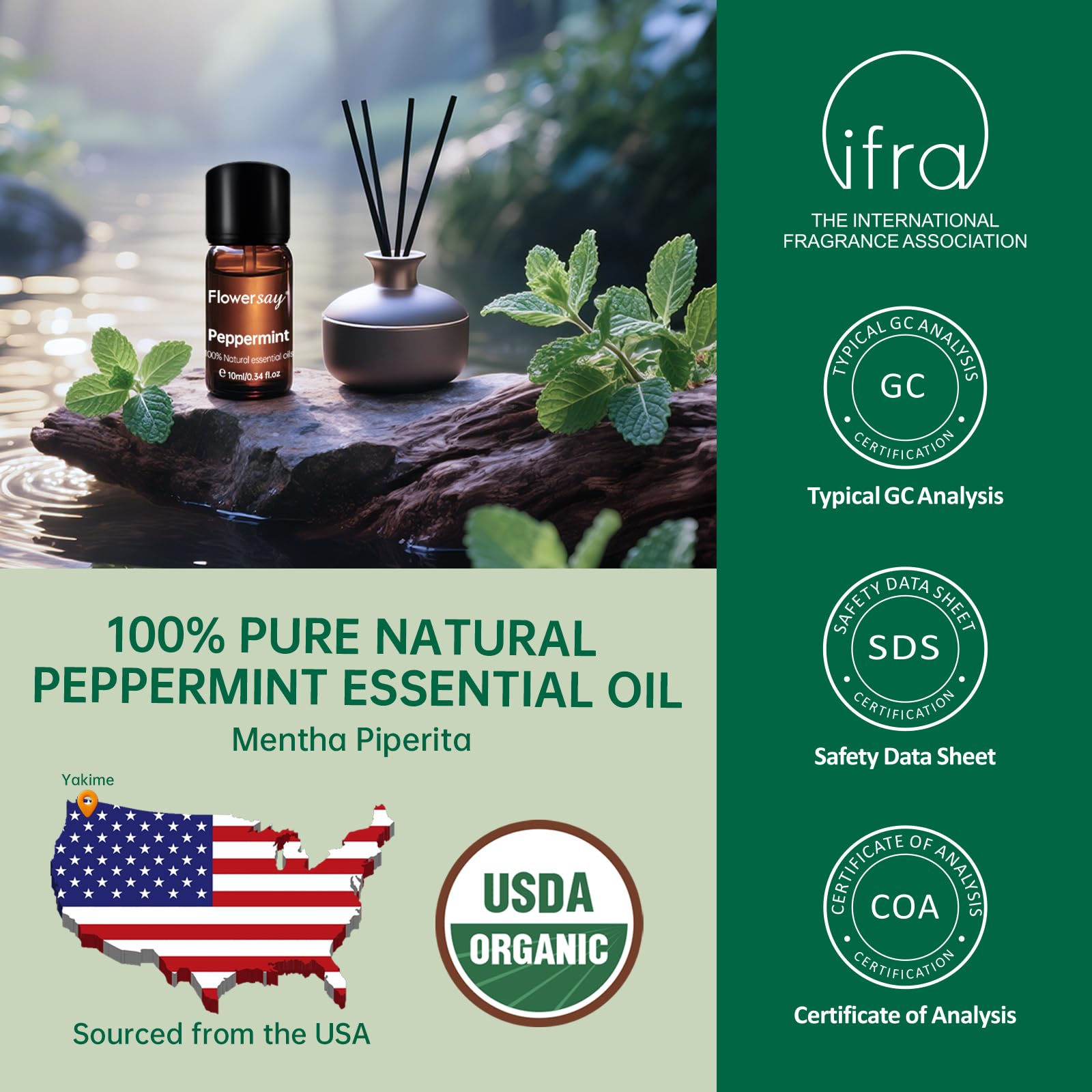 FLOWERSAY Peppermint Oil in diffuser creates a crisp, energizing space.