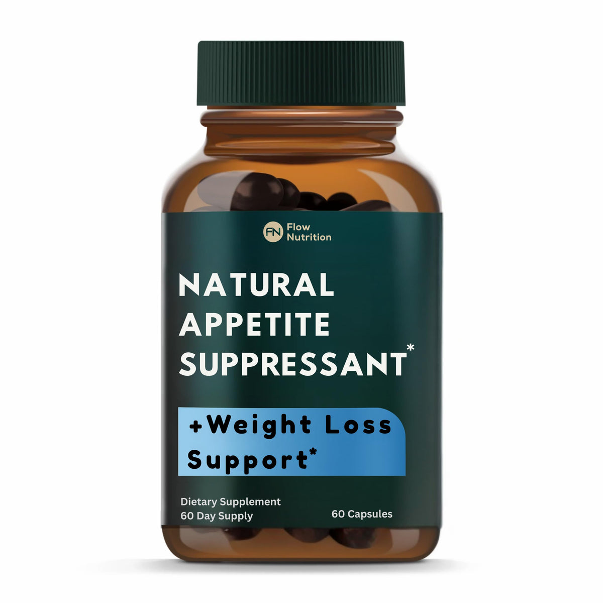 FLOWNUTRITION appetite suppressant bottle with capsules for steady hunger support