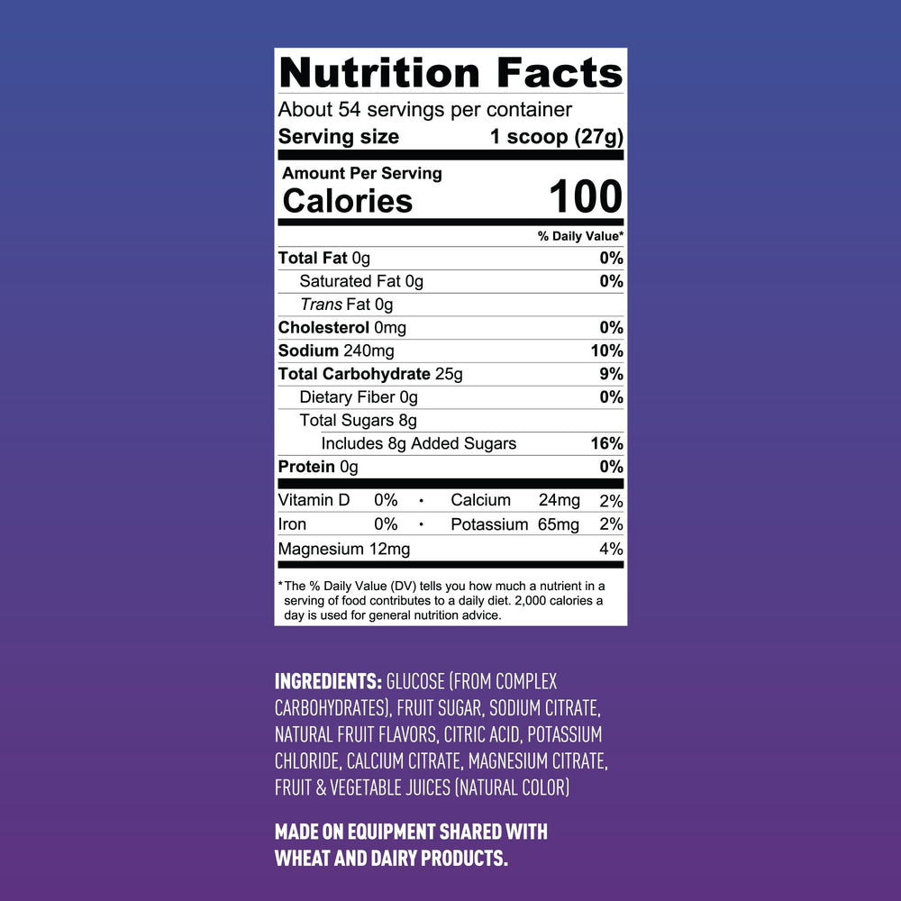 Fluid Performance scoop of powder shows low sugar complex carb blend