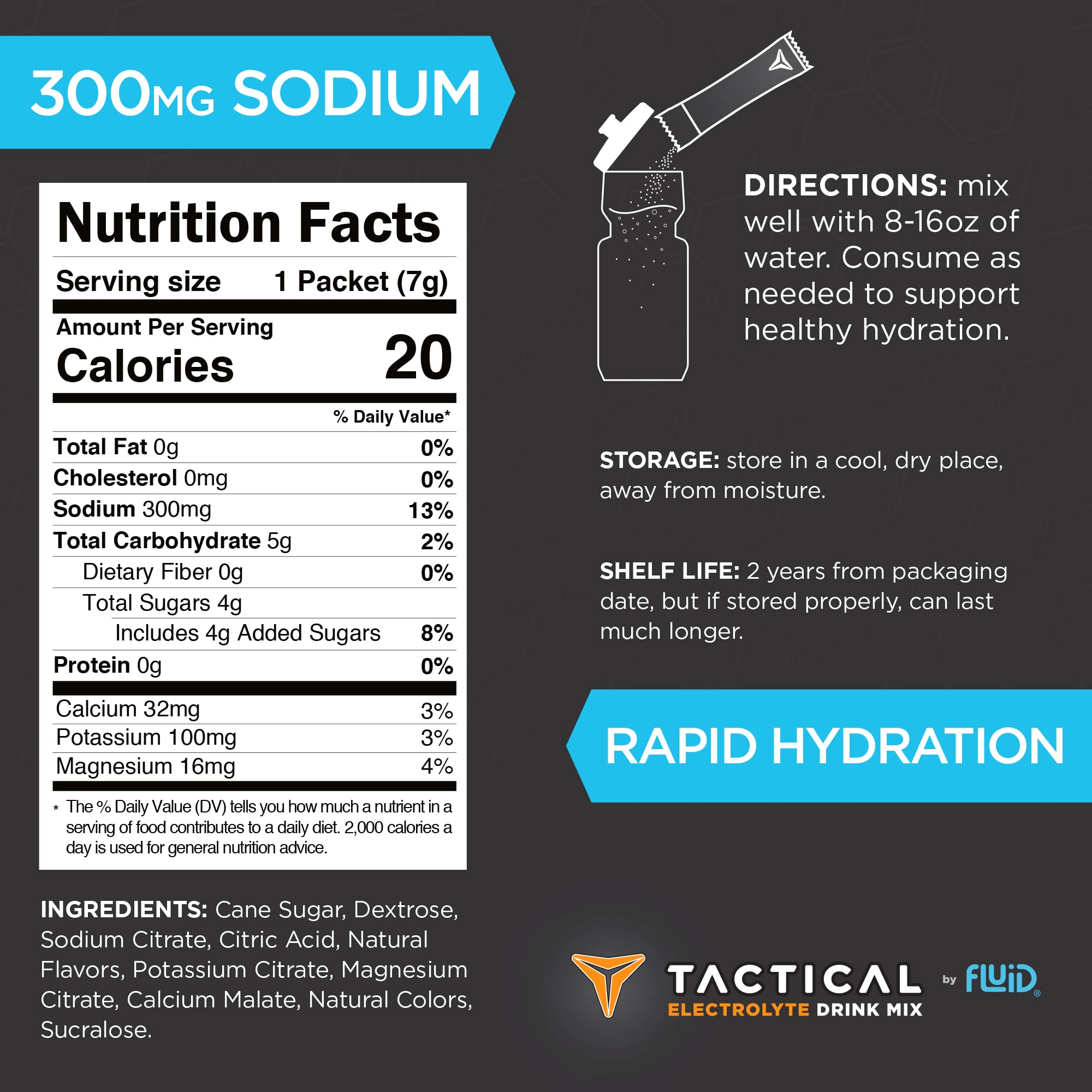 Fluid Tactical grape drink mix bottle demonstrates travel-ready hydration during hot shifts