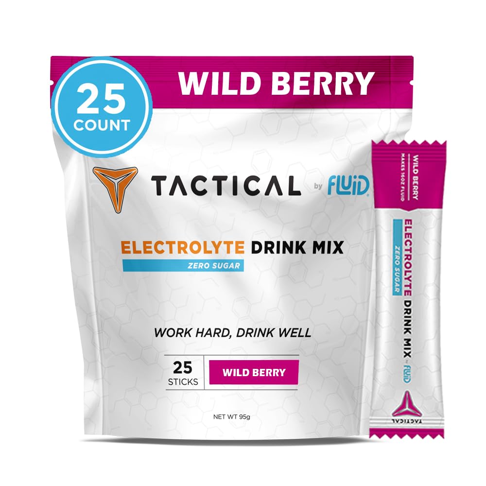 Fluid Tactical Wild Berry packet opened for quick on the go hydration