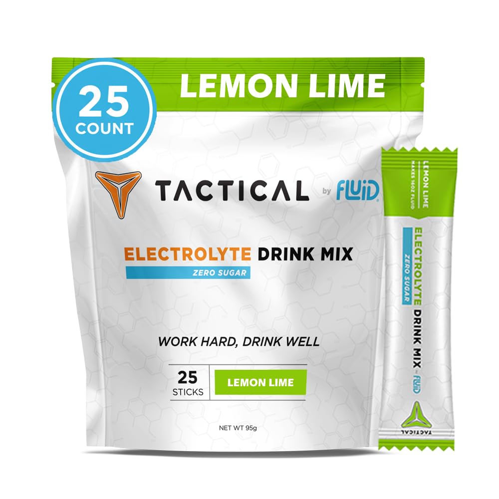 Fluid Tactical Lemon Lime Zero Sugar electrolyte packet dissolving for on-the-go hydration