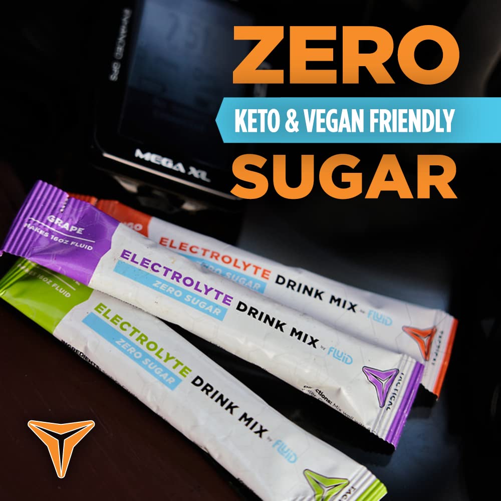 Fluid Tactical wild berry zero sugar electrolyte packet in a glass of water
