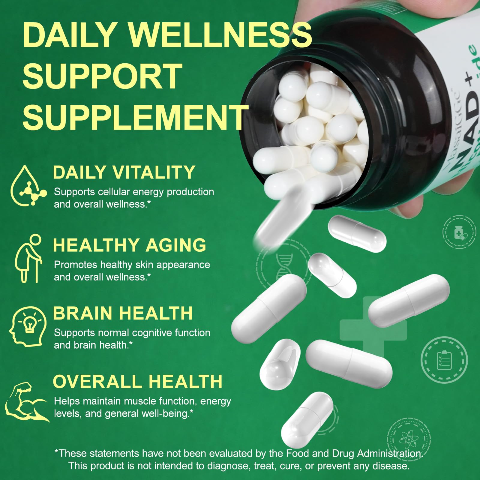FLWJLKB NAD supplement energy and focus concept for daily use.
