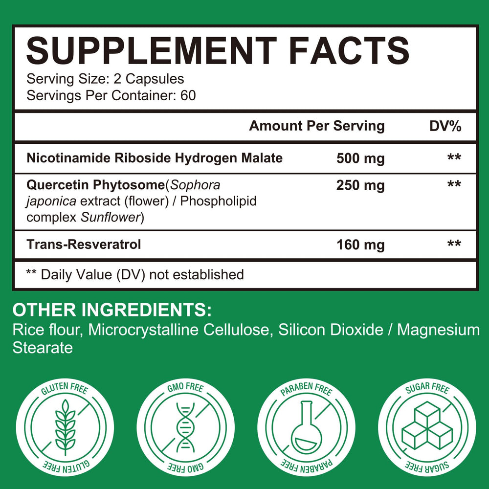 FLWJLKB NAD supplement label displays key ingredients.