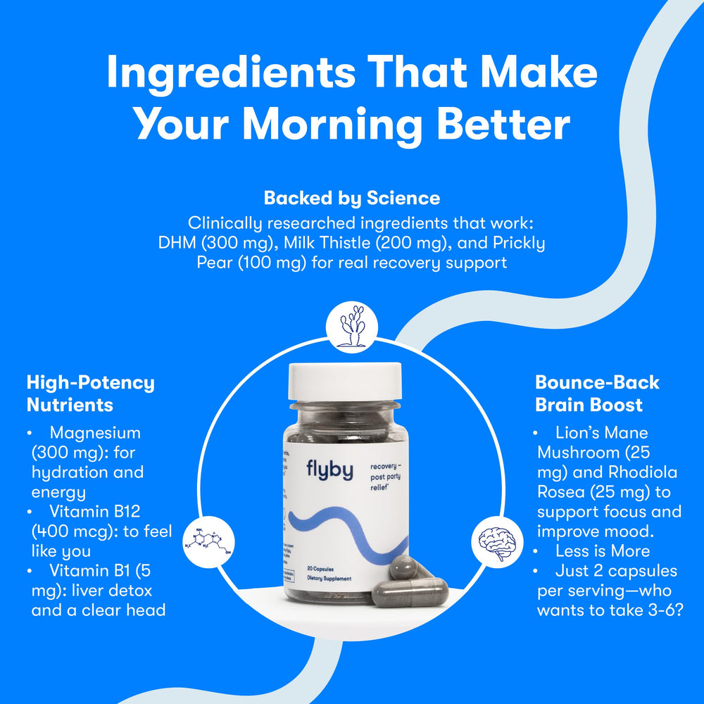 Flyby Recovery DHM blend with scoop illustrating post-party routine