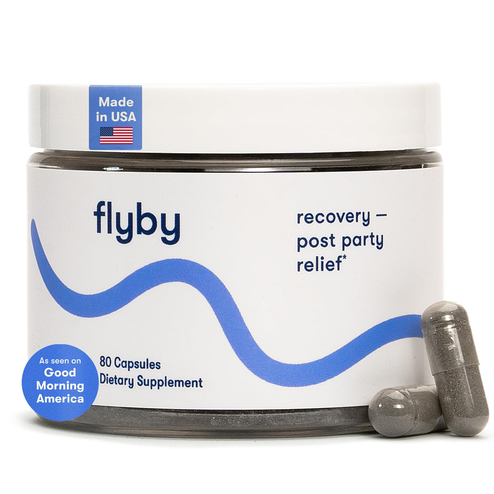 Flyby Recovery DHM bottle – supports your post-night-out routine with a premium blend.