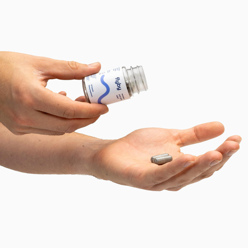 Flyby Recovery packaging inside showing premium, transparent formulation details