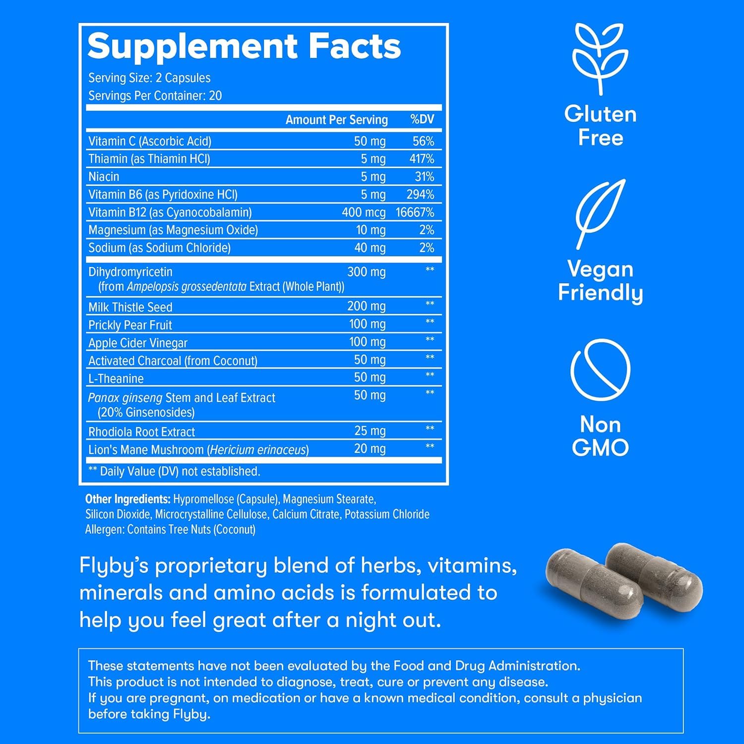 Flyby Recovery ingredients card close-up.