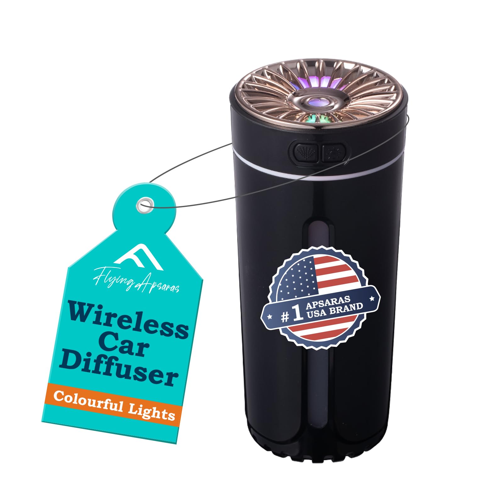 FLYING APSARAS car diffuser compact design for on-the-go aromatherapy.