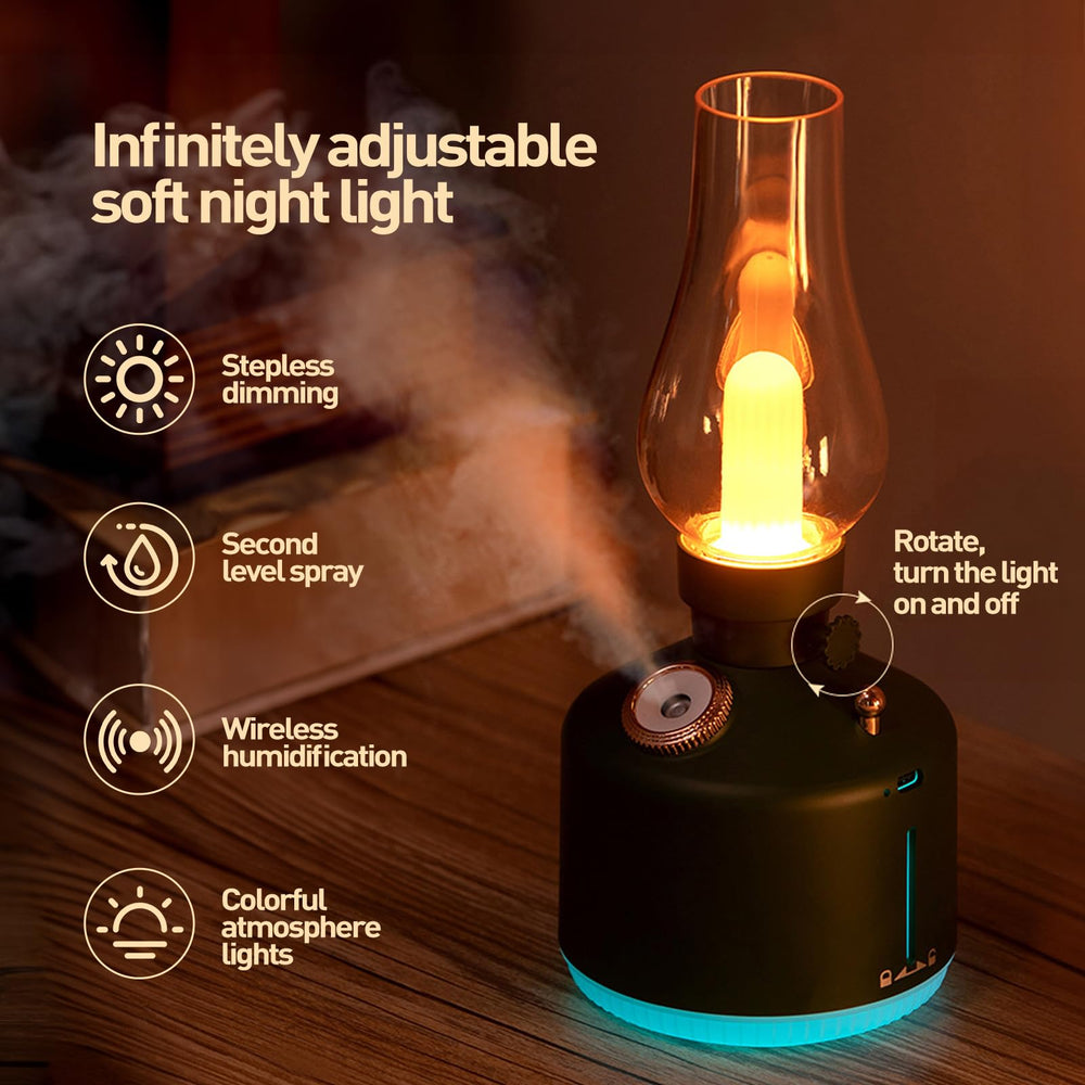Flying APSARAS diffuser night light on for cozy bedroom ambiance.