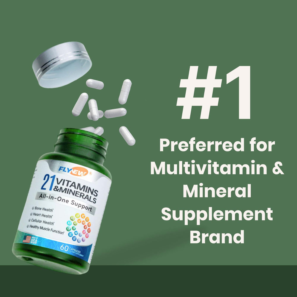 Flynew multivitamin bottle with spoon illustrating easy dosage control.